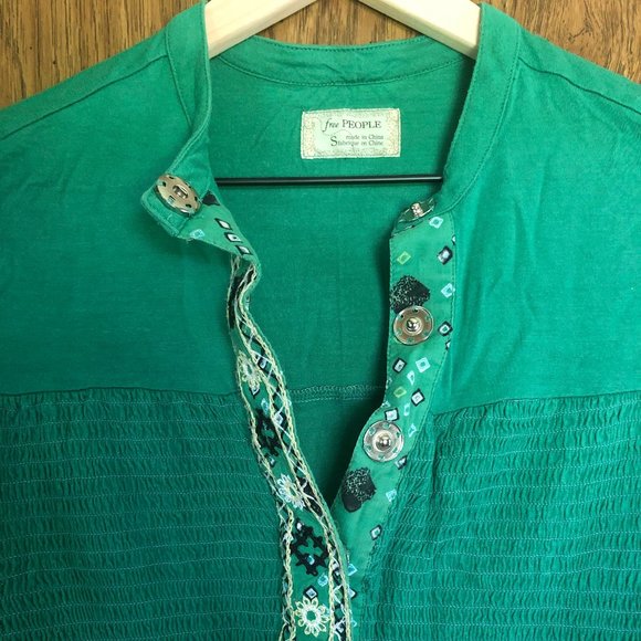 Free People Embroidered Morning Light Ruffle Tunic RARE GREEN - Picture 2 of 5
